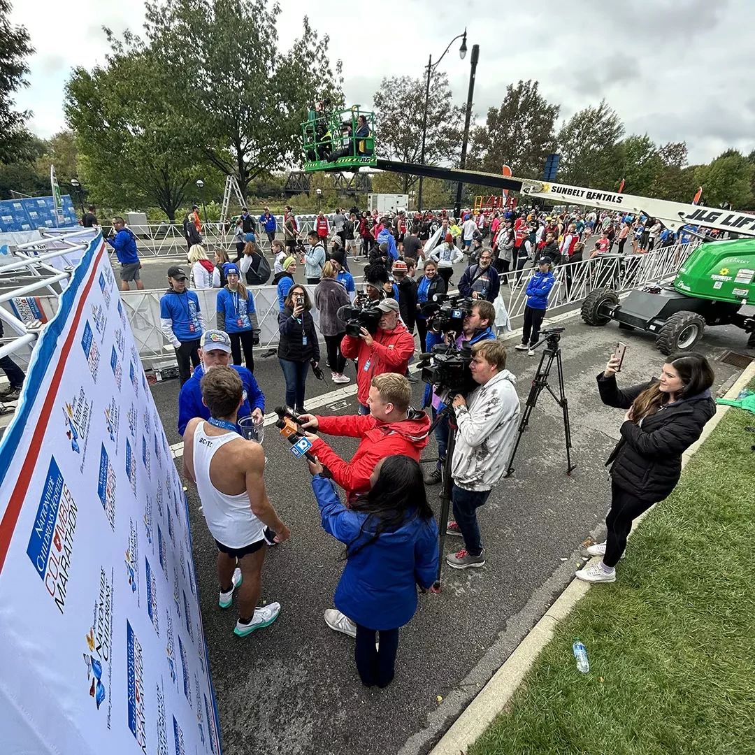 Race contestant being interviewed